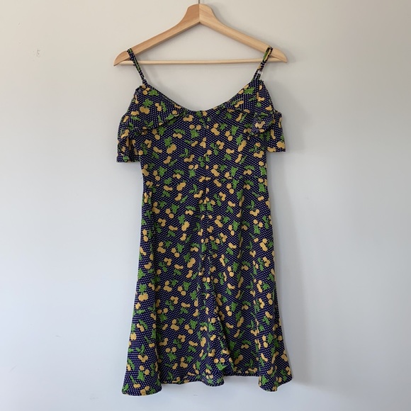 Navy Blue Polka Dot Cold Shoulder Dress - Picture 7 of 15